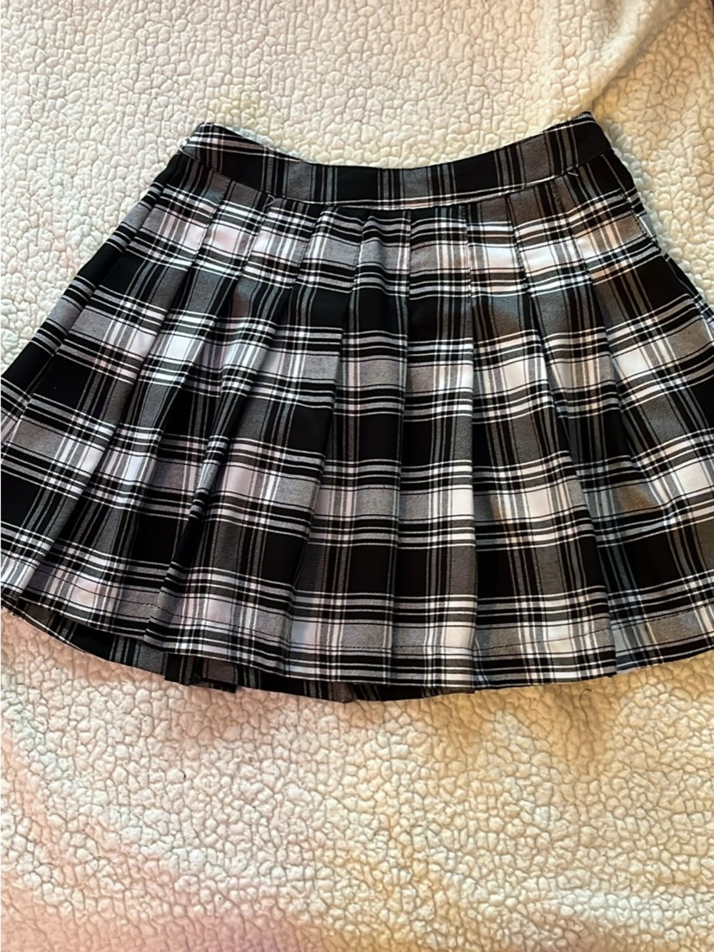 Streetwear Society Black & White Pleated Plaid Mini Skirt